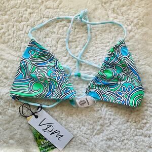 🍍2 / $20🍍 NWT VDM | Blue Green Reversible Gingham Floral Triangle Bikini Top